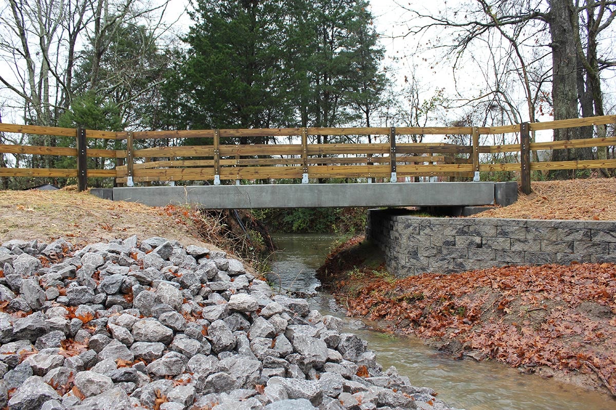 pedestrian bridge crossing stream